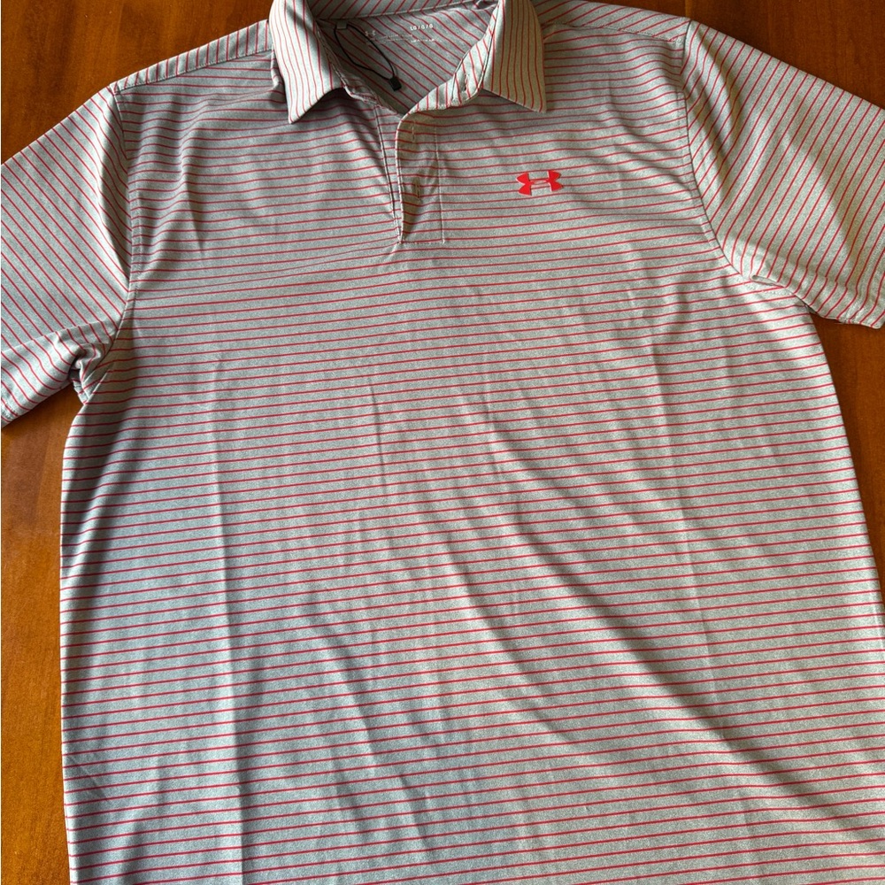 Under Armour Men’s White Polo with Red Stripes